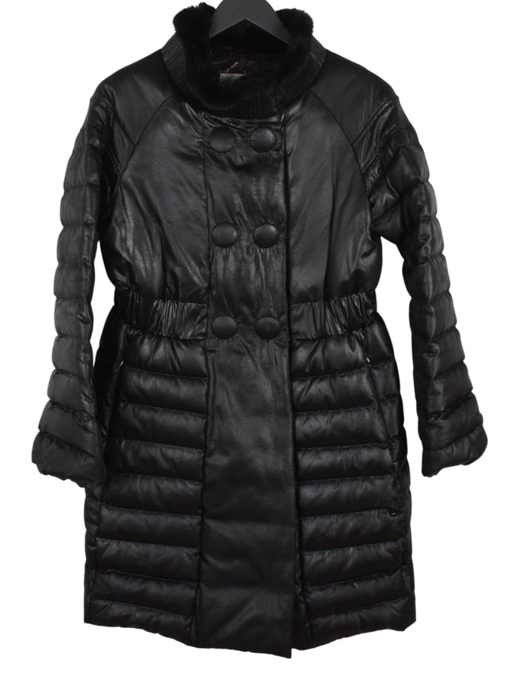 Moncler Premier Vintage “Juliette”Black Quilted & Down Coat with Fur Trim, Sz 3 - Picture 8 of 8